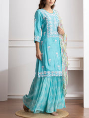 Blue Embroidered Kurta and Palazzo Set -VJ06072112