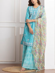 Blue Embroidered Kurta and Palazzo Set -VJ06072112