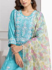 Blue Embroidered Kurta and Palazzo Set -VJ06072112