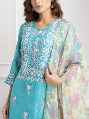 Blue Embroidered Kurta and Palazzo Set -VJ06072112