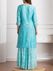 Blue Embroidered Kurta and Palazzo Set -VJ06072112