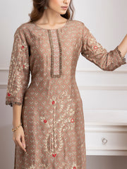 Brown Embroidered Kurta and Palazzo Set-VJ06072114