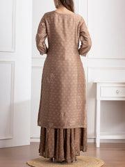 Brown Embroidered Kurta and Palazzo Set-VJ06072114