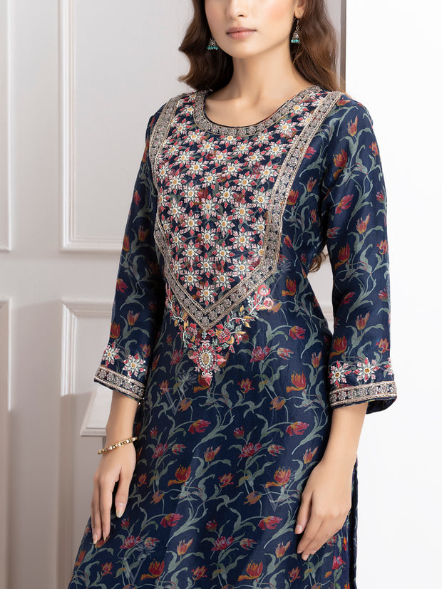 Blue Embroidered Kurta and Sharara Set -VJ06072115