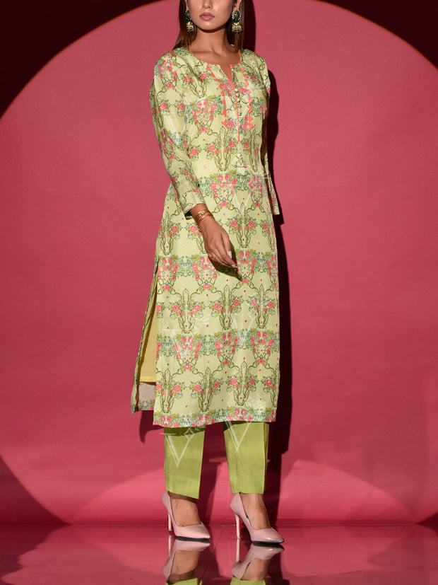 Green Vasansi Silk Printed Kurta