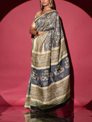 Grey Vasansi Silk Printed Saree