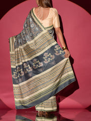 Grey Vasansi Silk Printed Saree