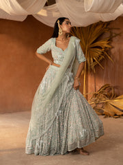 Sea Green Net Lehenga Set