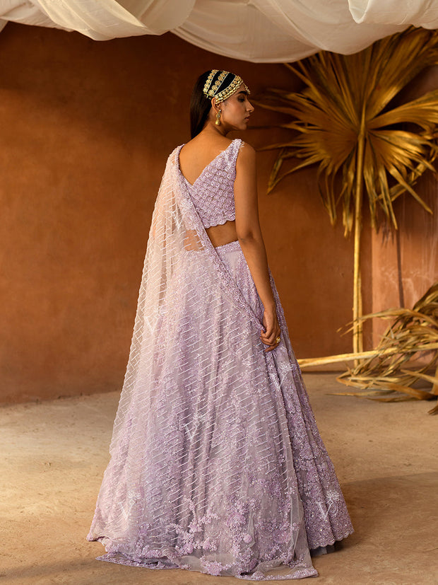 Lilac Organza Lehenga Set