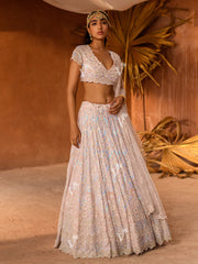 Powder Pink Organza Lehenga Set