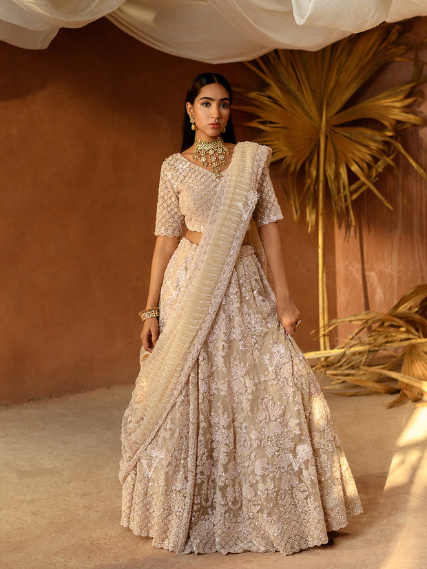 Off-White Organza Lehenga Set