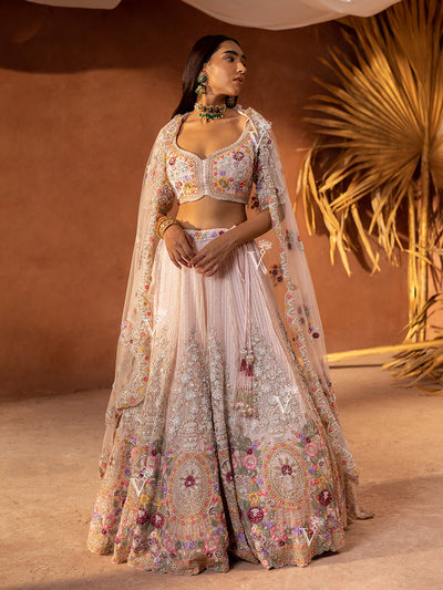 Crystal Pink Net Lehenga Set