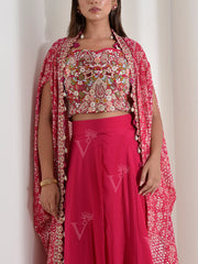 Pink Embroidered Top with Jacket and Palazzo Set