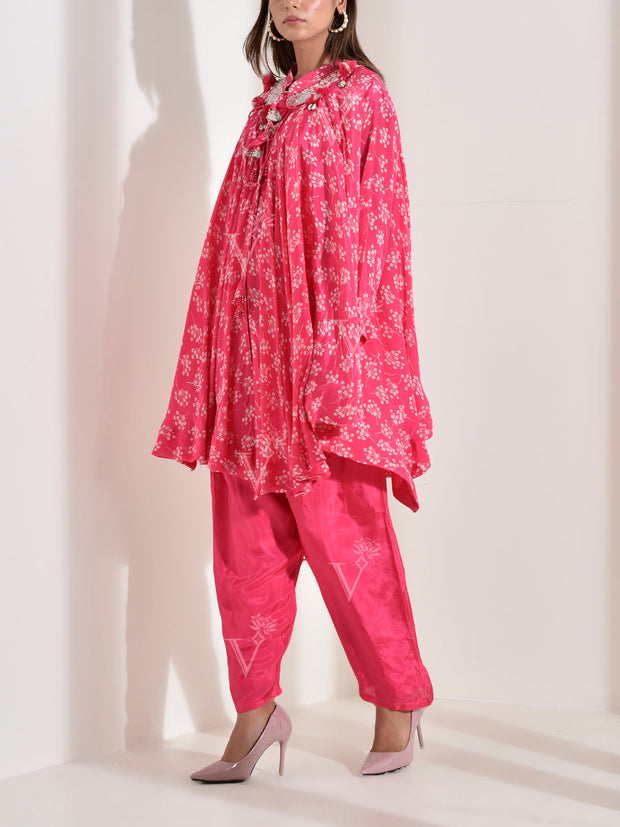 Pink Silk Cape and Pant Set