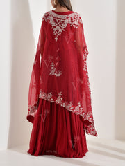 Red Georgette Gown with Embroidered Jacket