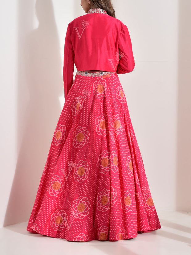 Pink Silk Top with Embroidered Jacket and Skirt set