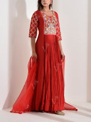 Red Dola Silk Embroidered Gown