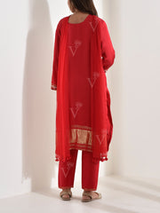 Red Satin Embroidered Suit Set