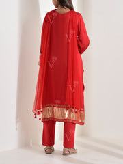 Red Satin Embroidered Suit Set