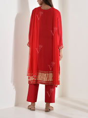 Red Satin Embroidered Suit Set