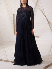 Navy Blue Georgette Cocktail Gown