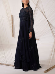 Navy Blue Georgette Cocktail Gown