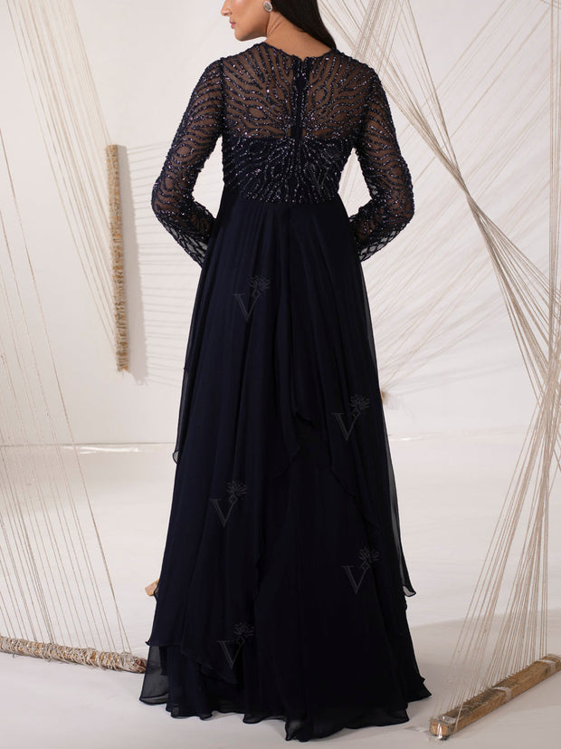 Navy Blue Georgette Cocktail Gown