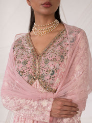 Peach Chikankari Peplum Sharara Set