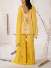 Yellow Chikankari Peplum Sharara Set