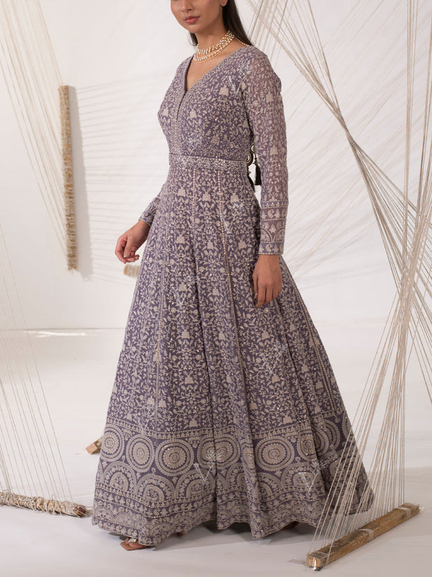 Lavender Thread Work Georgette Gown