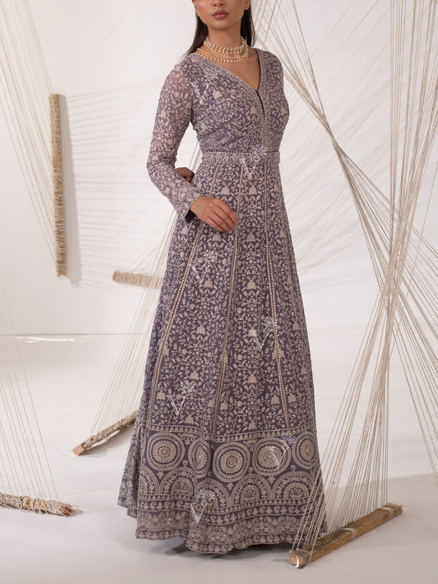 Lavender Thread Work Georgette Gown