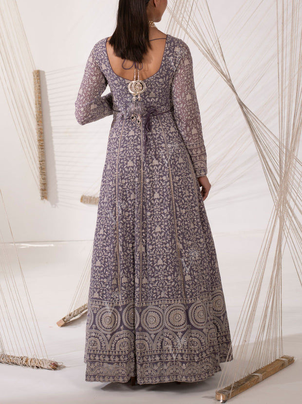 Lavender Thread Work Georgette Gown