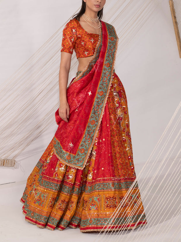 Orange Vasansi Silk Lehenga