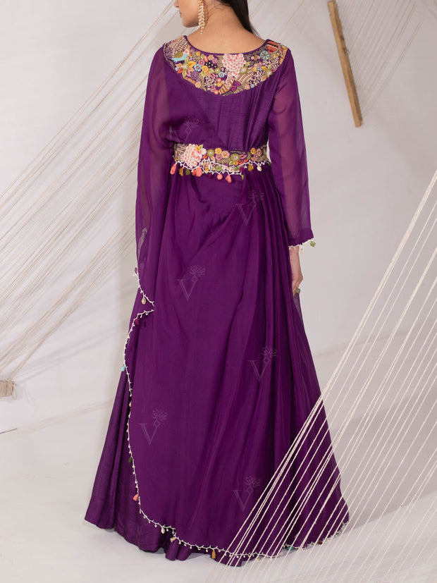 Purple Silk Drape Gown