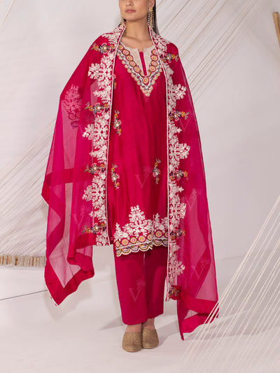 Rani Pink Chanderi Silk Pant Set