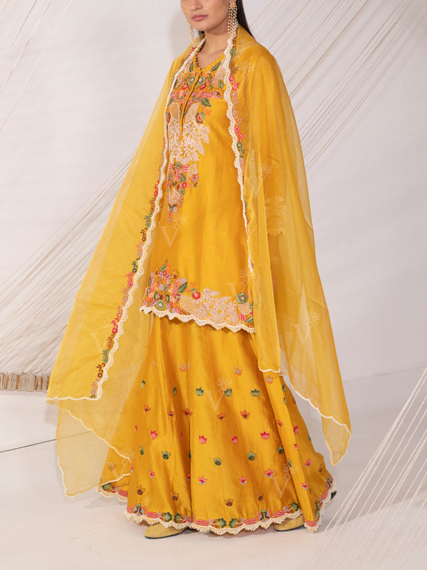 Mustard Yellow Chanderi Silk Sharara Set