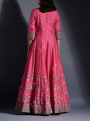 Pink Vasansi Silk Leheriya Anarkali Gown