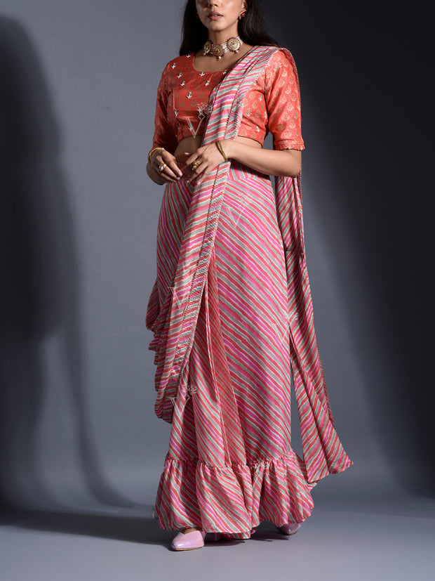 Multi Color Leheriya Printed Drape Saree