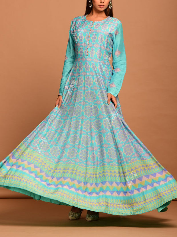 Anarkali, Anarkalis, Gown, Gowns, Printed, Silk, Light weight, Party wear, Long kurti, Floor length