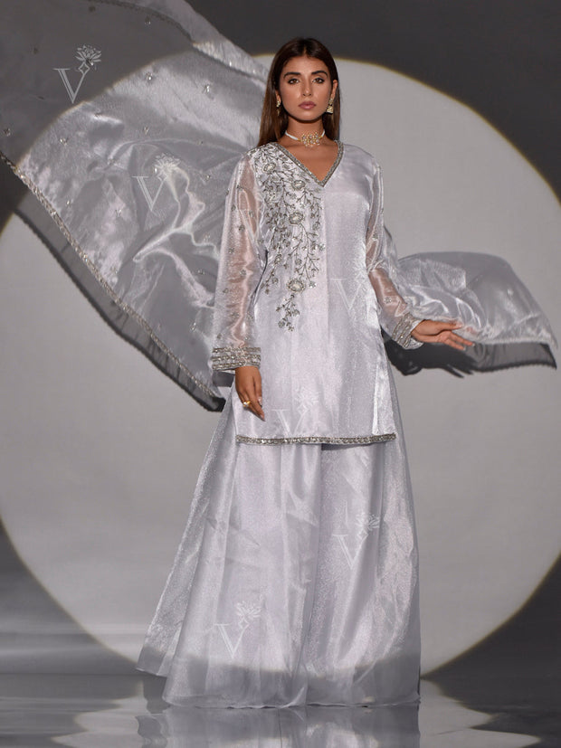 Grey Organza Kurta and Palazzo Set