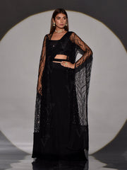 Black Jacket and Drape Skirt Set