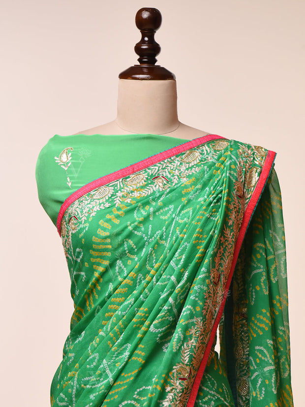 Green Georgette Bandhni Saree