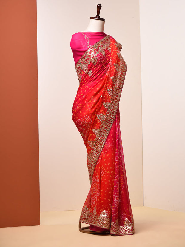 Pink Bandhni Gotta Patti Saree