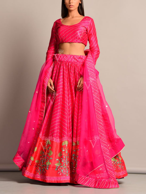 Pink Leheriya Lehenga Set (Special Price)