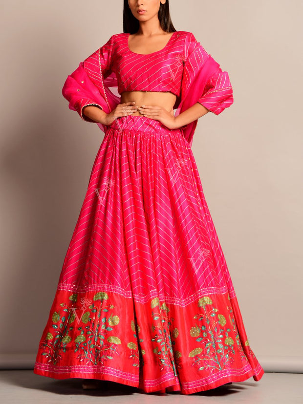 Pink Leheriya Lehenga Set (Special Price)