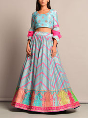 Cyan Blue Leheriya Lehenga Set