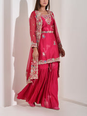 Rani Pink Embroidered Jacket and Sharara Set