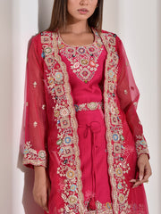 Rani Pink Embroidered Jacket and Sharara Set