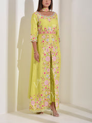 Lime Green Silk Embroidered Suit set