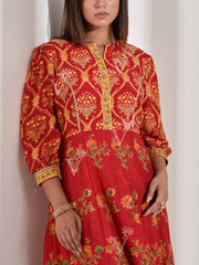 Red Vasansi Silk Printed Anarkali Gown